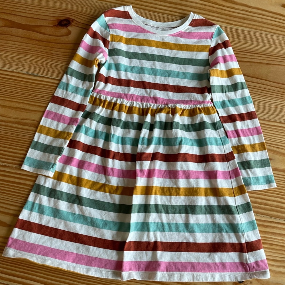 Old Navy Multicolor Striped Girl Long Sleeve Flowy Dress 5T Rainbow Fall